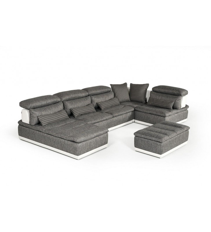 Grey Fabric & Italian White Leather 5Pcs Sectional Sofa VIG David Ferarri Panorama SPECIAL ORDER