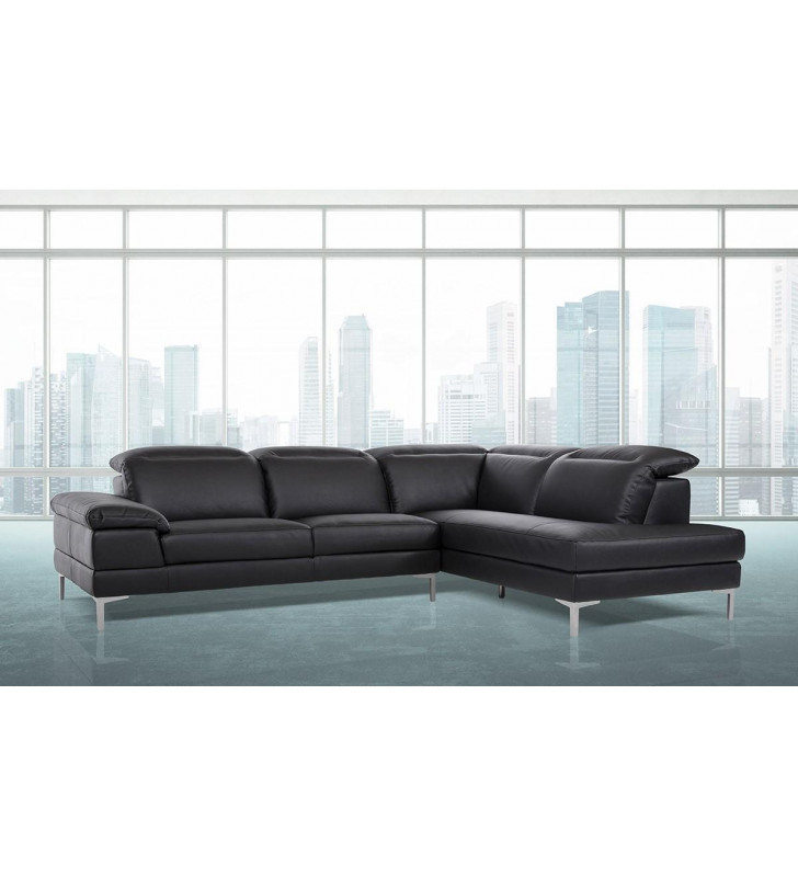 Black Eco-Leather Sectional Sofa Right Chaise VIG Divani Casa Carnation Modern