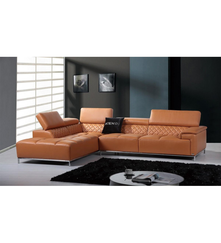 Orange Italian Leather Sectional Sofa Left Chaise VIG Divani Casa Citadel Modern
