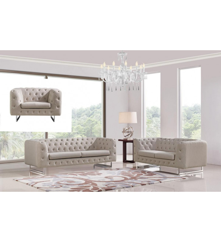 Beige Fabric Tufted Sofa Set 3Pcs VIG Divani Casa Caswell Modern Contemporary 