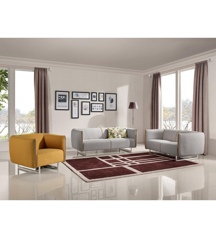 Grey & Yellow Fabric Sofa Set 3Pcs VIG Divani Casa Medora Modern Contemporary