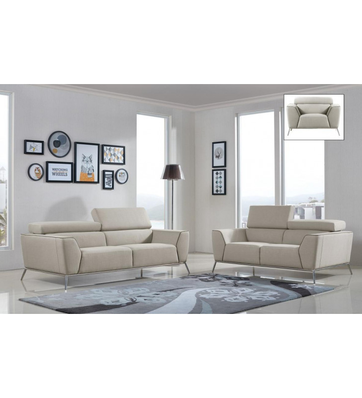 Modern Beige & Brown Fabric Sofa Set 3Pcs VIG Divani Casa Velva