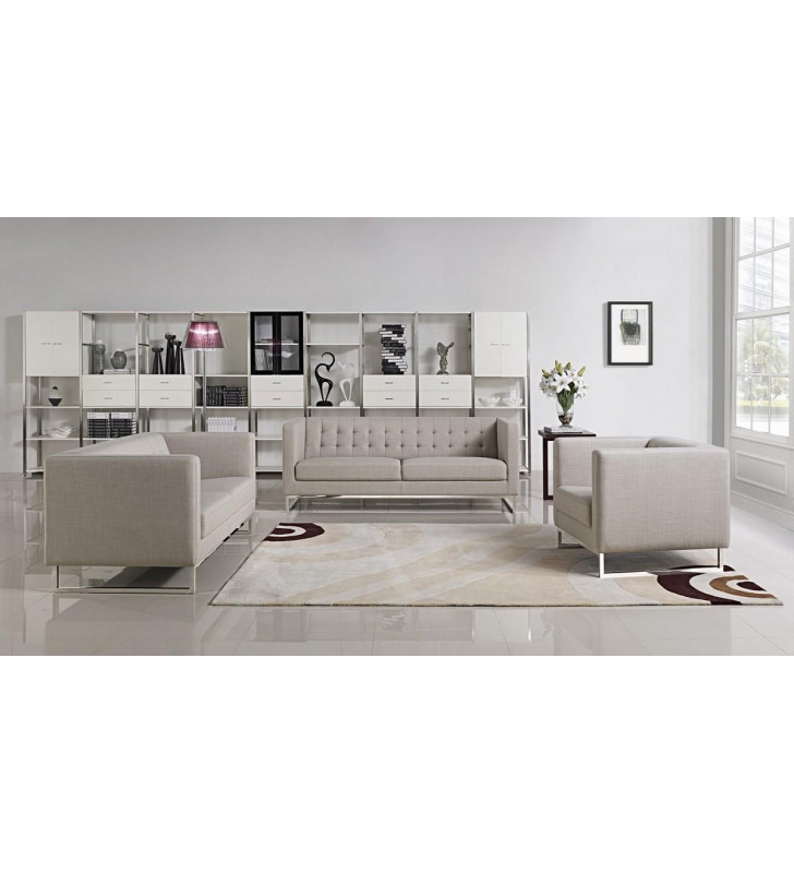 Grey Fabric Tufted Sofa Set 3Pcs VIG Divani Casa Dominic Modern