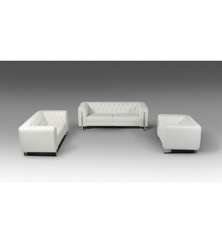 White Leatherette Tufted Sofa Set 3 Pcs VIG Divani Casa Salvia Modern 