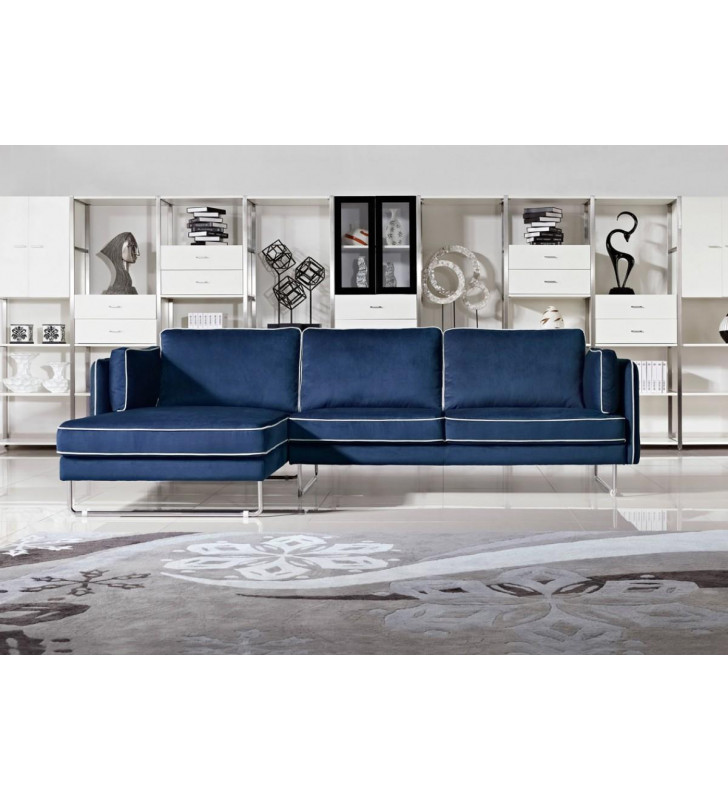Blue Fabric Sectional Sofa VIG Divani Casa Anchusa Modern Left Facing Chaise