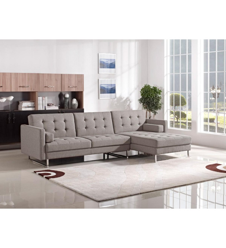 Brown Fabric Tufted Sectional Sofa Bed Right VIG Divani Casa Smith Modern 