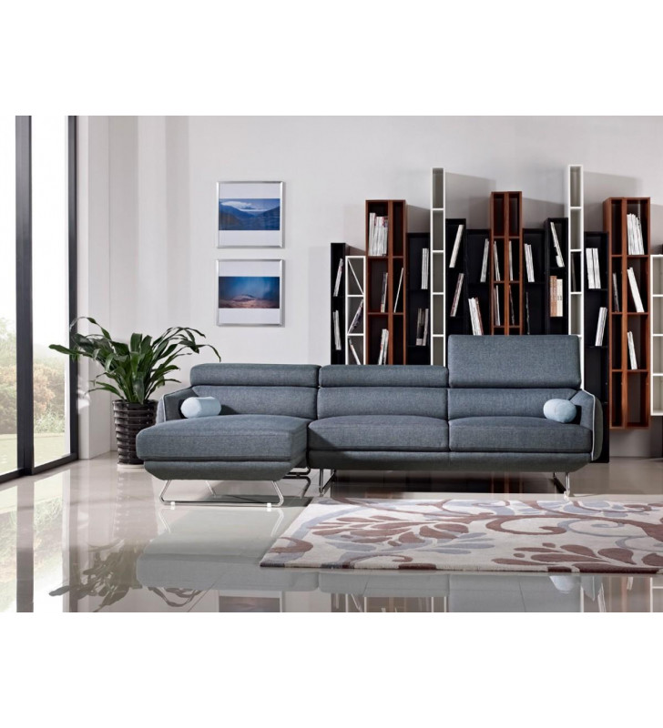 Blue Fabric Sectional Sofa VIG Divani Casa Pierce Modern Left Facing Chaise