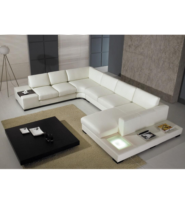 Modern White REAL Leather Corner Sectional Sofa with Light VIG Divani Casa T35