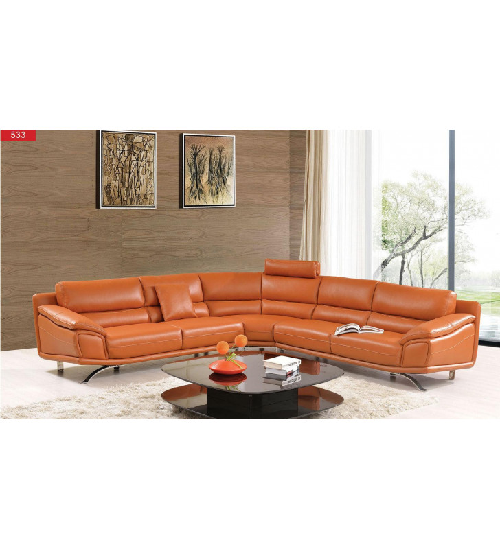 Chic Orange Leather Sectional Sofa With Head Support Modern Contemporary ESF 533
