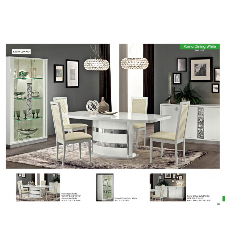 Dining Room Set 8 Pcs High Gloss Pure White Made in Italy ESF Roma Contemporary