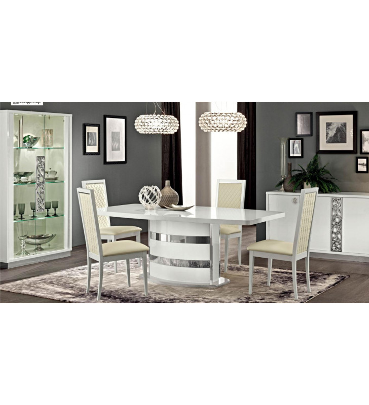 Dining Room Set 5 Pcs High Gloss Pure White Made in Italy ESF Roma Contemporary