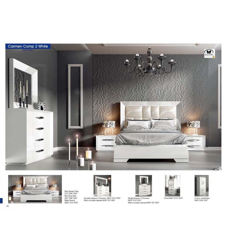 White High Gloss Lacquer Finish Queen Bedroom Set 5Pcs Modern ESF Carmen
