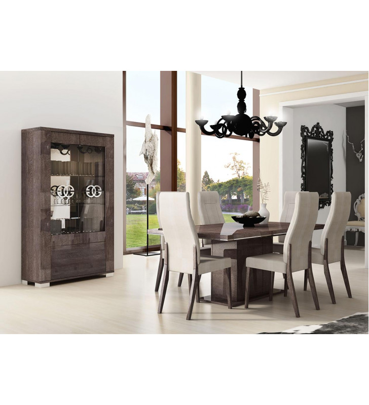 ESF Georgia High Gloss Wenge Dining Room Set 8Pcs Contemporary Made in Italy 