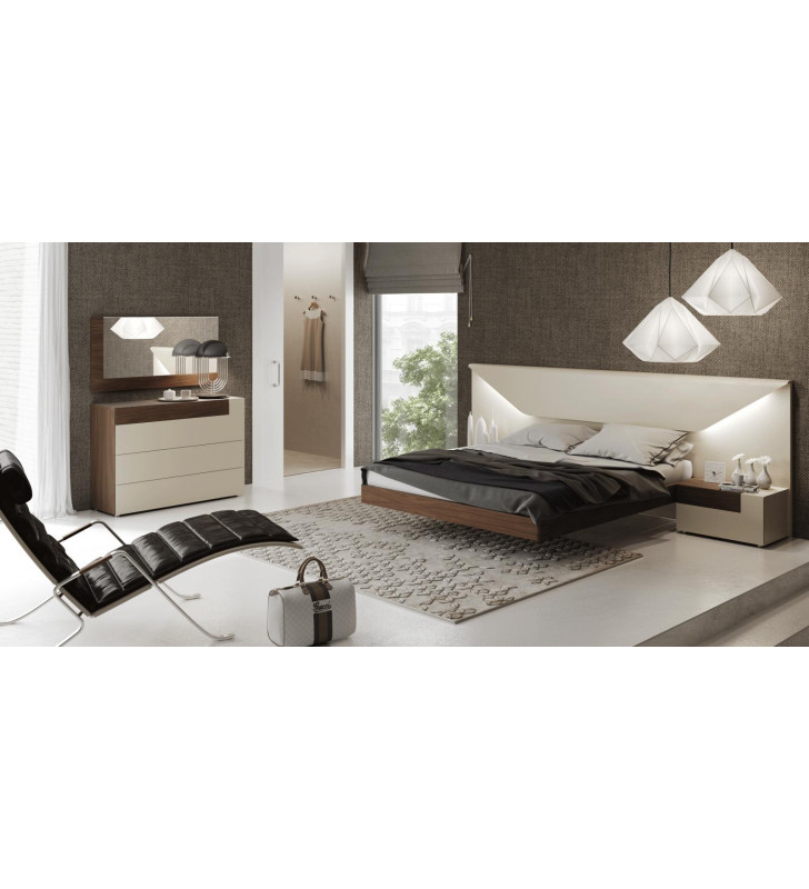 White & Walnut Laquer Finish King Size Bedroom Set 5Pcs Contemporary ESF Elena 