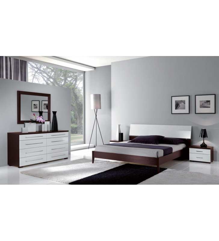 ESF Luxury Contemporary Bedroom Set in White & Wenge Queen Bed 5Pcs 