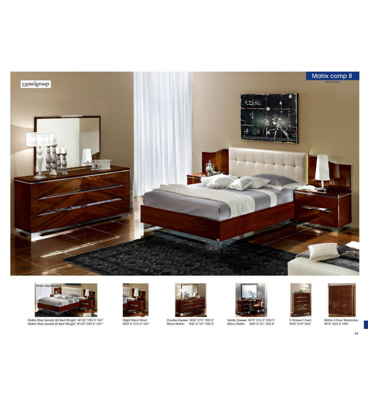 ESF Matrix Composition 8 Dark Walnut & Beige Leatherette Queen Bedroom Set 3Pcs