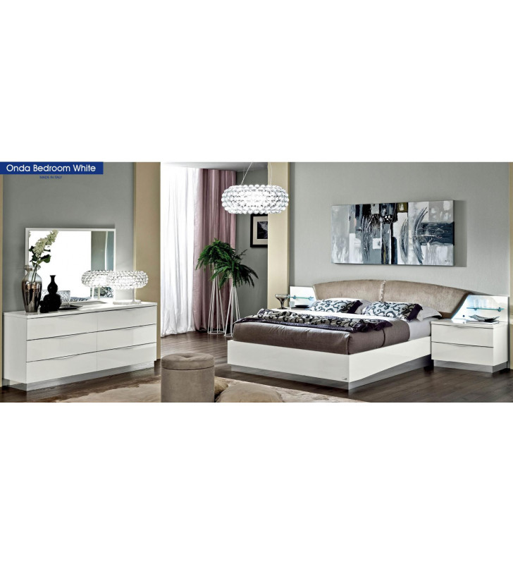 King Bedroom Set 5 w/Swarovski insert Modern Made In Italy ESF Onda Drop White