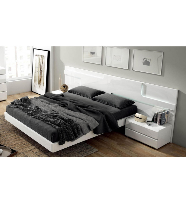 ESF Sara Modern White Lacquer Finish Platform Queen Bedroom Set 3 Pcs
