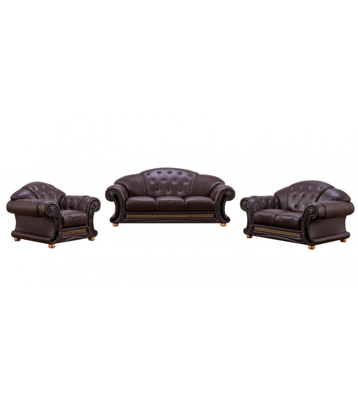 Brown Genuine Leather Sofa Set 3Pcs Traditional Made in Italy ESF Apolo 