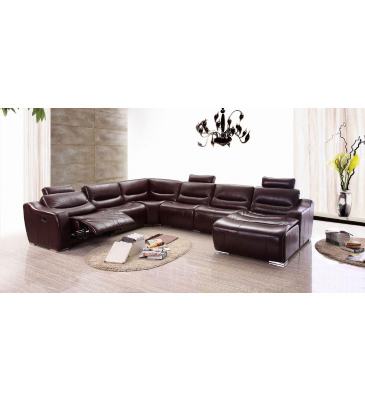 Dark Brown Genuine Italian Leather Sectional w/1 Recliner RHC Contemporary ESF 2144 