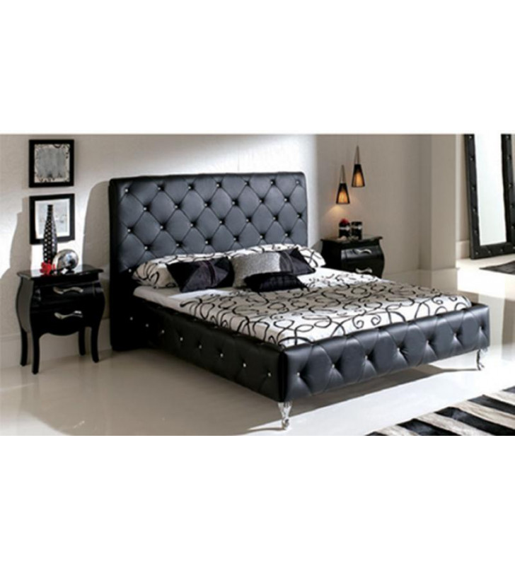 ESF Nelly 621 Black Eco Leather Tufted King Bedroom Set 3Pcs Modern Made in Spain
