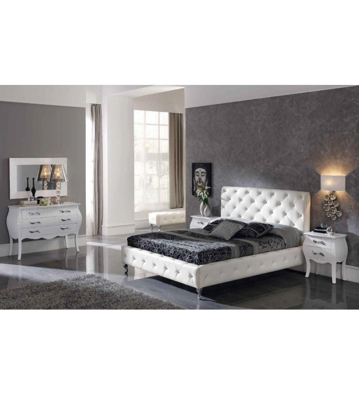 ESF Nelly 621 White Eco Leather Tufted Queen Bedroom Set 5P Modern Made in Spain