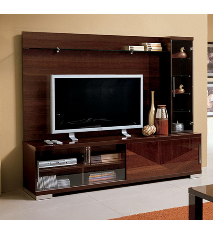 High Gloss Walnut Lacquer Entertainment Unit Made in Italy ESF Capri 