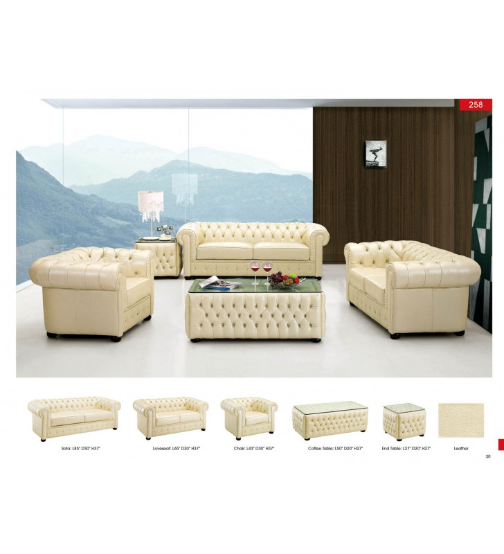 ESF 258 Modern Ivory Genuine Italian Leather Sofa Loveseat and Chair Set 3Pcs