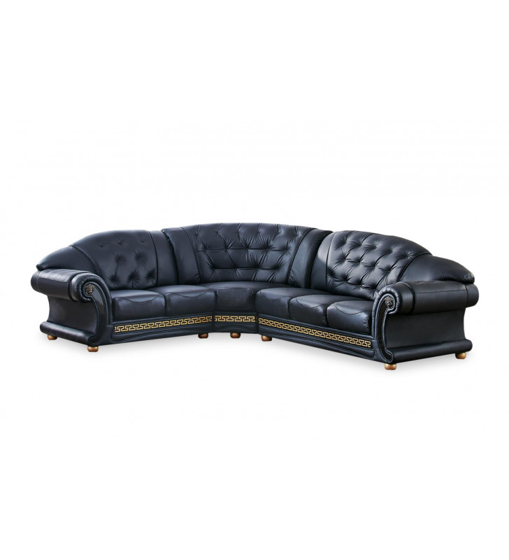 Black Top Grain Italian Leather Sectional LHC Made in Italy Traditional ESF Apolo