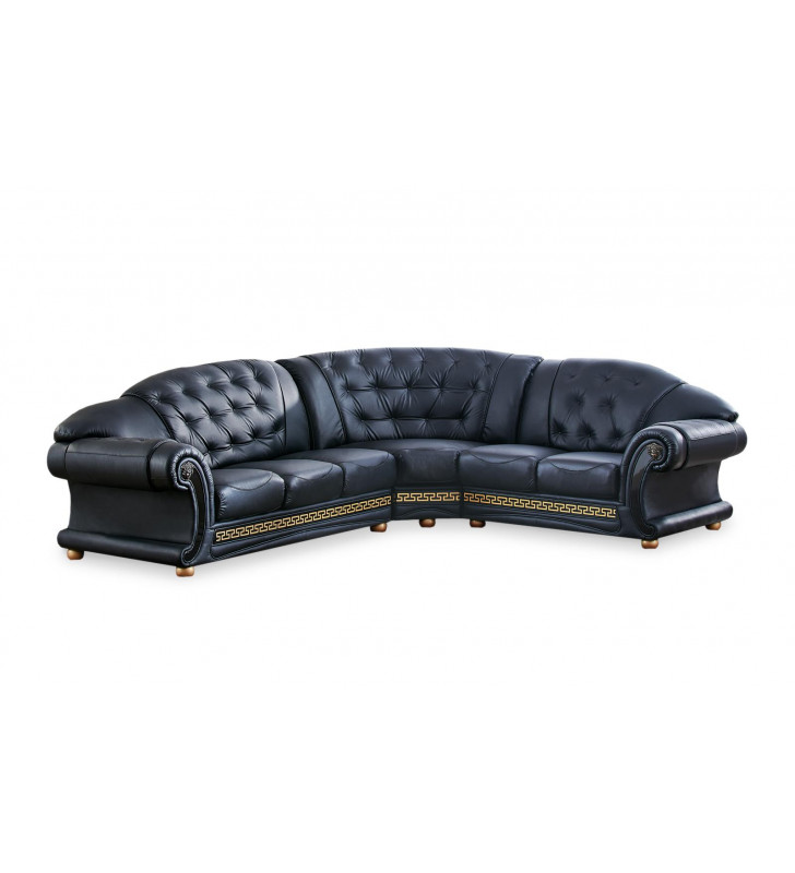Black Top Grain Italian Leather Sectional RHC Made in Italy Traditional ESF Apolo
