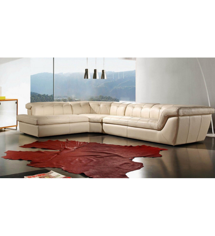 Beige Italian Leather Sectional Sofa Adjustable Headrest LHC Modern J&M 397