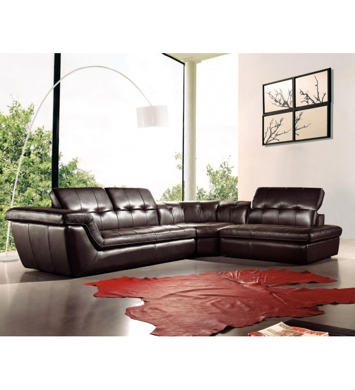 Chocolate Italian Leather Sectional Sofa Adjustable Headrest RHC Modern J&M 397