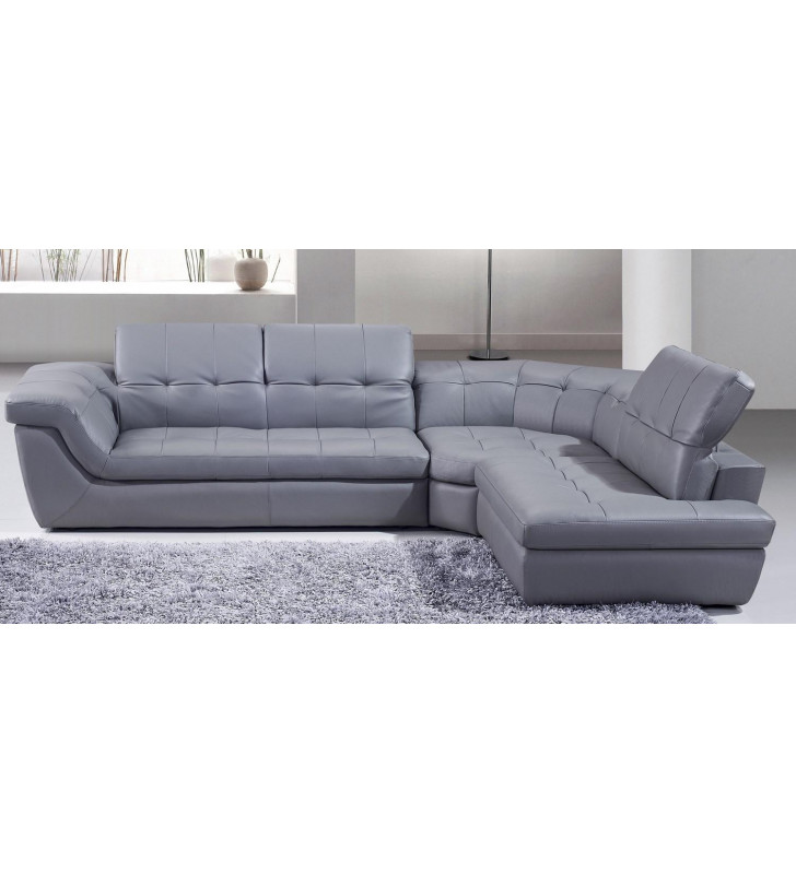 Grey Italian Leather Sectional Sofa Adjustable Headrest RHC Modern J&M 397