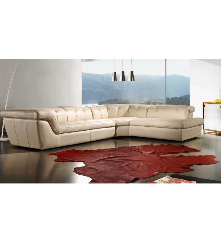 Beige Italian Leather Sectional Sofa Adjustable Headrest RHC Modern J&M 397