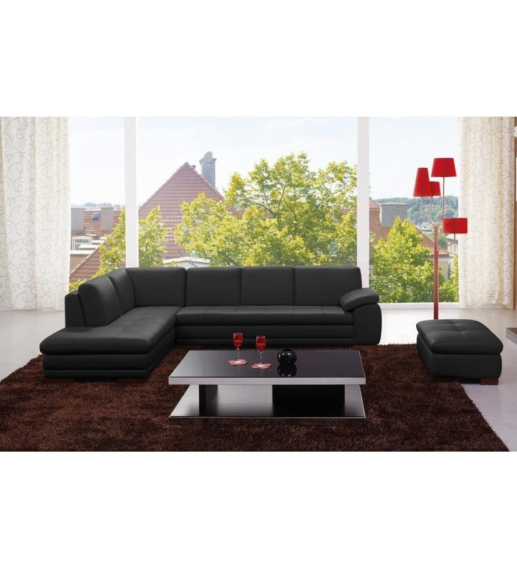 Black Premium Top Grain Italian Leather Sectional Sofa LHC Modern J&M 625 