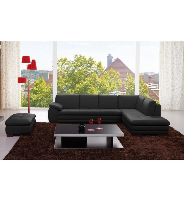 Black Premium Top Grain Italian Leather Sectional Sofa RHC Modern J&M 625 
