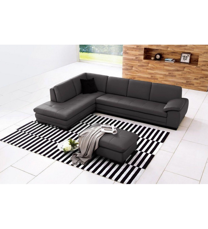 Grey Premium Top Grain Italian Leather Sectional Sofa LHC Modern J&M 625 