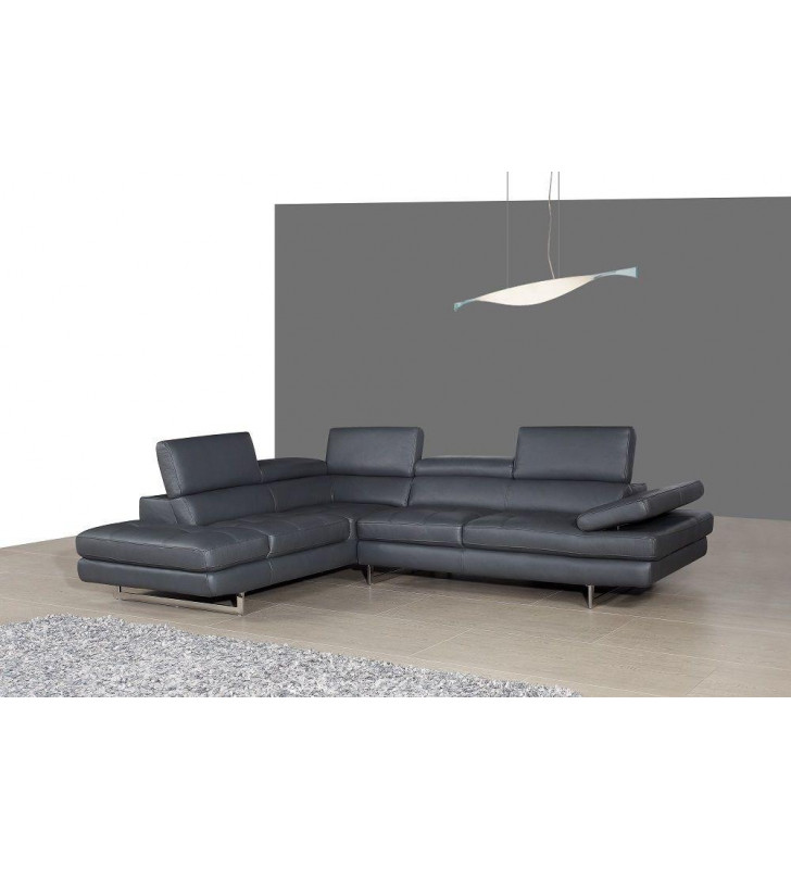 Slate Grey Full Top Grain Leather Italian Sectional Sofa LHC Modern J&M A761
