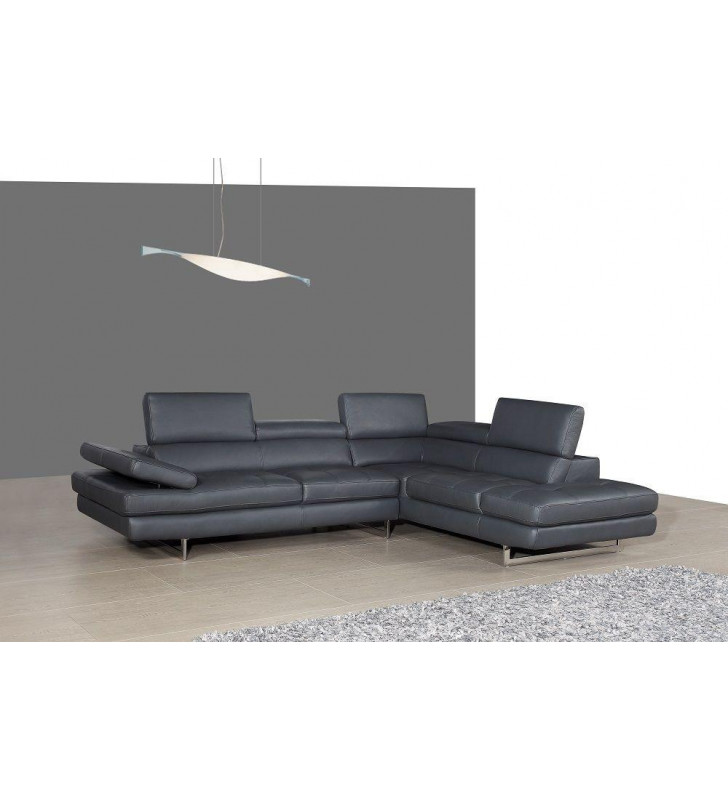 Slate Grey Full Top Grain Leather Italian Sectional Sofa RHC Modern J&M A761