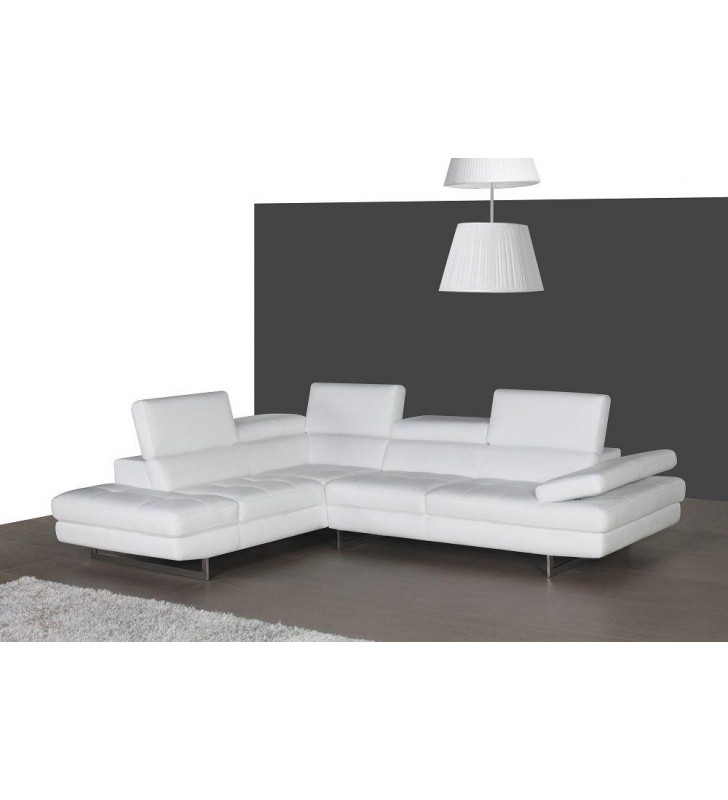 White Full Top Grain Leather Italian Sectional Sofa LHC Modern J&M A761
