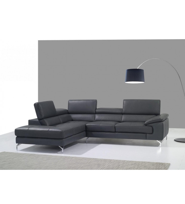 Grey Full Top Grain Italian Leather Sectional Sofa LHC Contemporary J&M A973