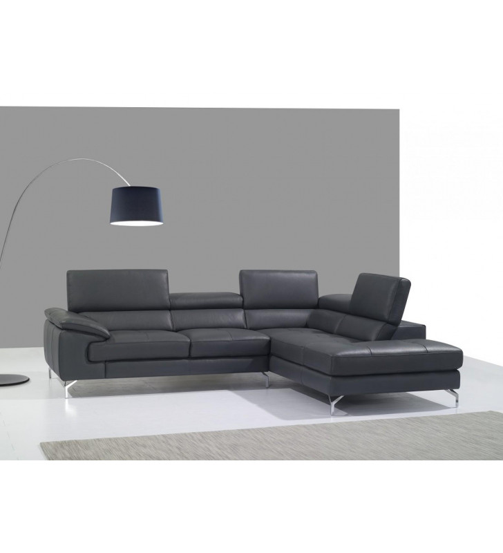 Grey Full Top Grain Italian Leather Sectional Sofa RHC Contemporary J&M A973 