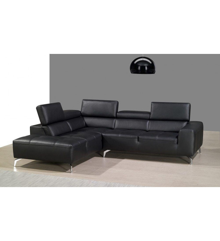 Black Full Top Grain Leather Italian Sectional Sofa LHC Modern J&M A978 SPECIAL ORDER