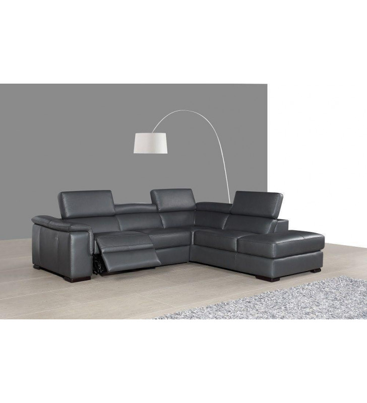 J&M Agata Contemporary Grey Premium Italian Leather Power Recliner Sectional RHC