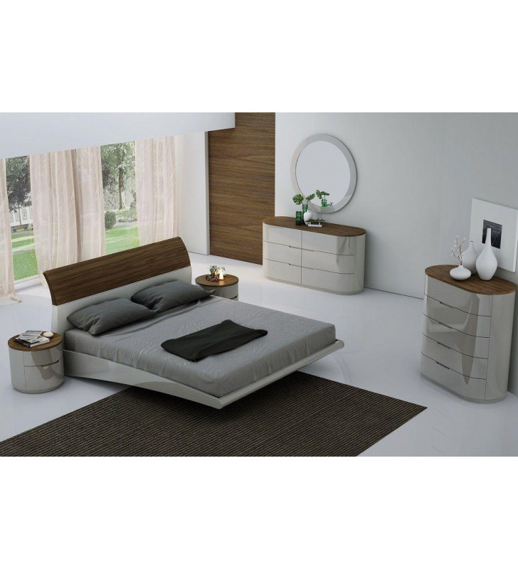 J&M Amsterdam Ultra Modern Walnut Light Grey Lacquered King Size Bedroom Set 3Pcs