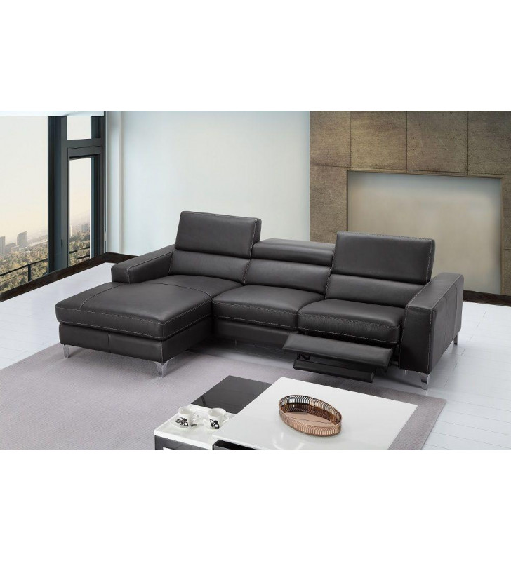 J&M Ariana Premium Dark Grey Leather Power Recliner Sectional Left Hand Chase