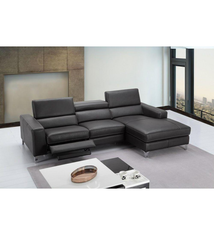 J&M Ariana Premium Dark Grey Leather Power Recliner Sectional Right Hand Chase