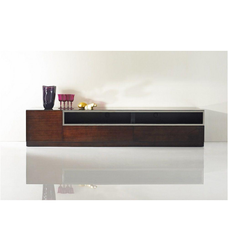 J&M Furniture Bari Modern TV Base in Black Gloss/Walnut Veneer