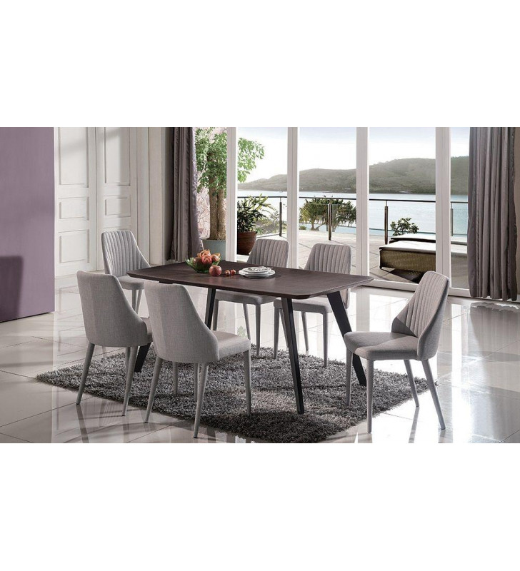 J&M Furniture Baur Sleek Walnut Matte Finish Modern Dining Set 5Pcs Contemporary Modern