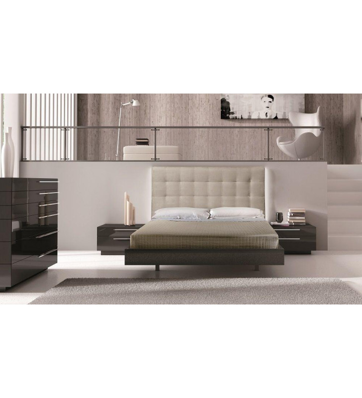 J&M Beja Modern Premium Beige Microfiber High Gloss Laquer King Bedroom Set 4Pcs